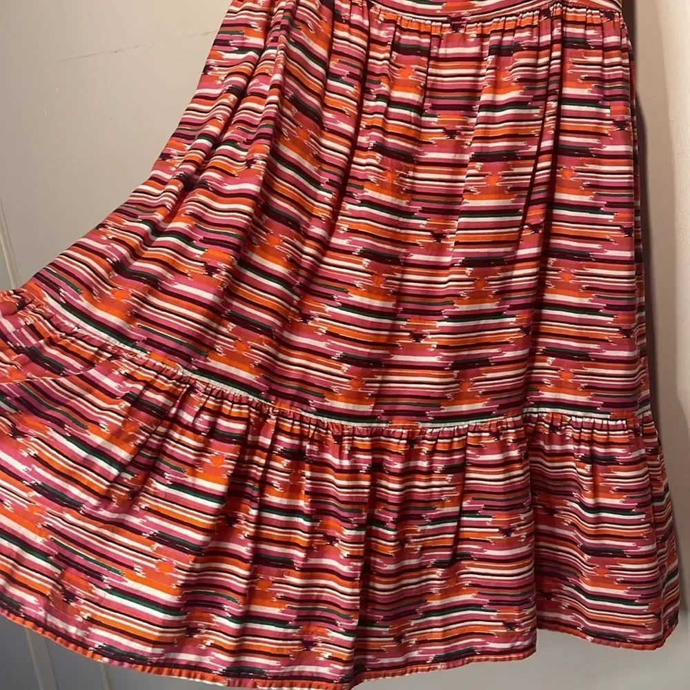 Loft- Ikat Vibrant Aztec Boho Beachy Southwestern Multicolor Ruffle Dress- 6